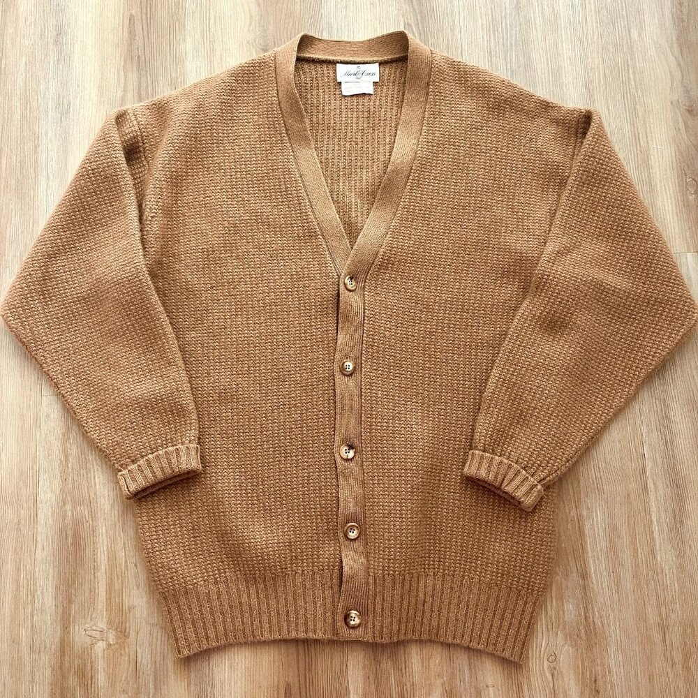 Mark Cross 100% Camel Hair Cardigan Scotland Men's XL Heavyweight Textured Knit